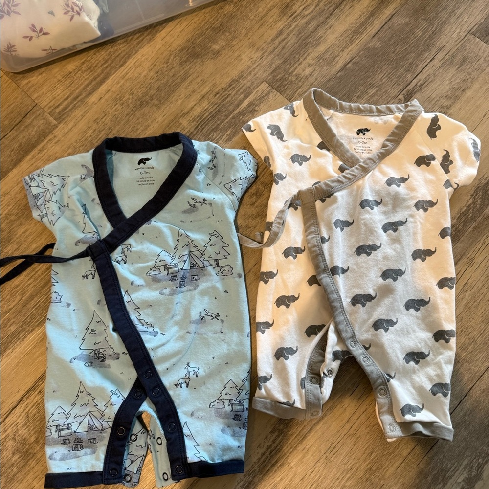 Monica and Andy baby kimono cross snap onsies